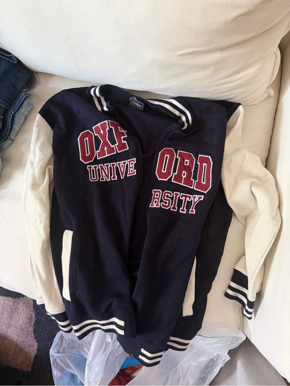 Navy & Cream Oxford University Varsity Jacket